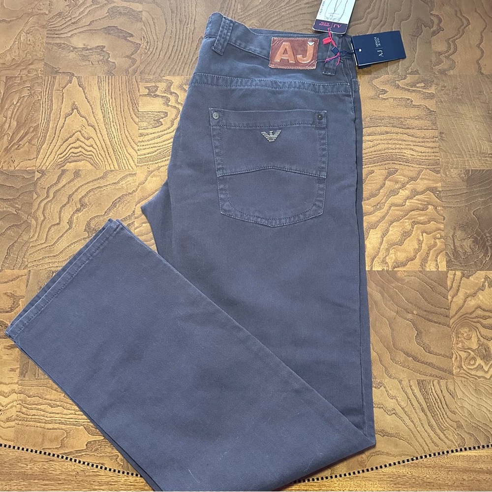 Armani Jeans Dark Gray Straight-Leg Denim, Low Rise, Button Fly,